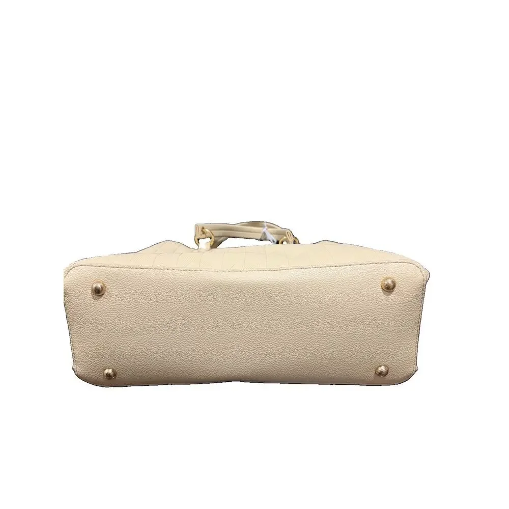 La Terre Beige Embossed Diamond Satchel Handbag Gold Tone Hardware NWT